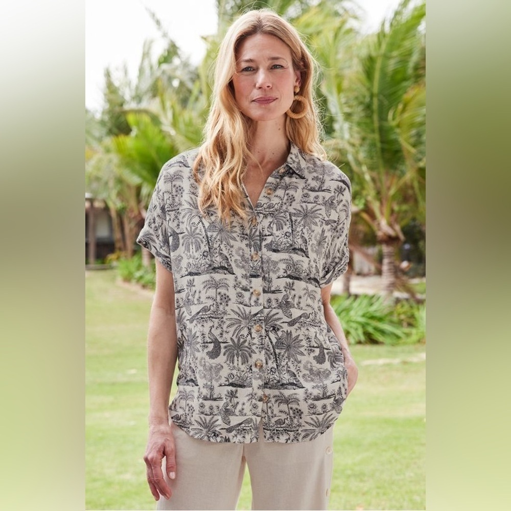 NWT Soft Surroundings Ivy Shirt Linen Blend Short Sleeve Button Up Large 14/16